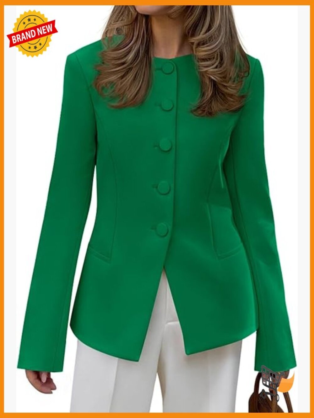 Long Sleeve Open Front Blazer Pockets Button Work Office Suit Jacket